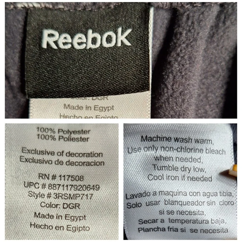 Reebok Gray Black Sweatpants Large Fleece Lined Athletic 90s Warm Ups Inseam 29" - Picture 4 of 10